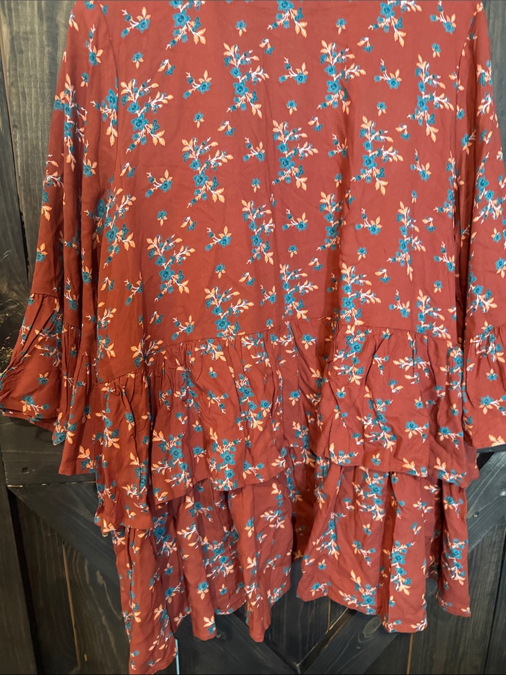 Women’s Floral Tiered Cardigan - Rust Red - Picture 4 of 5